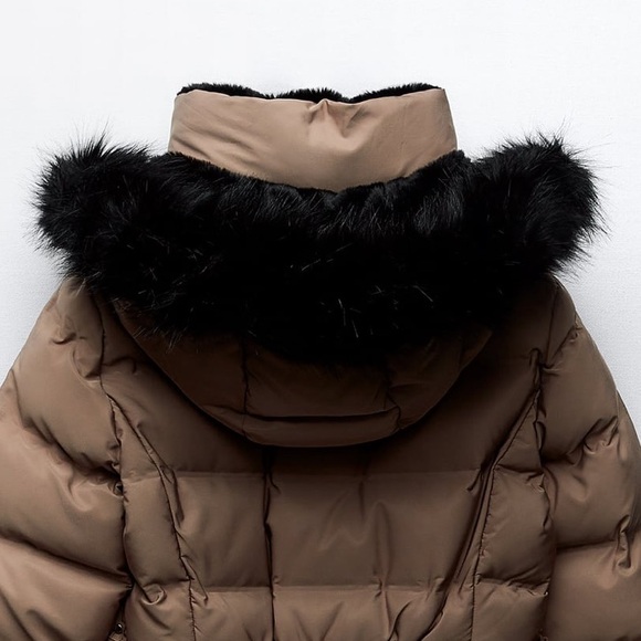 ZARA LONGLINE HOODED QUILTED FEATHER AND DOWN COAT - Picture 12 of 13